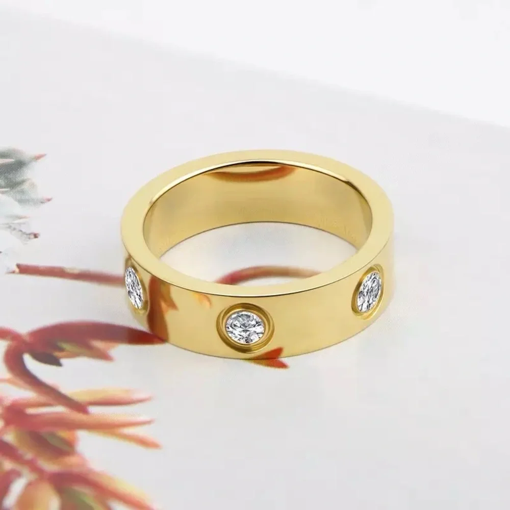 18K Gold Plated Stainless Steel Band Style Ring with CZ - Picture 5 of 10